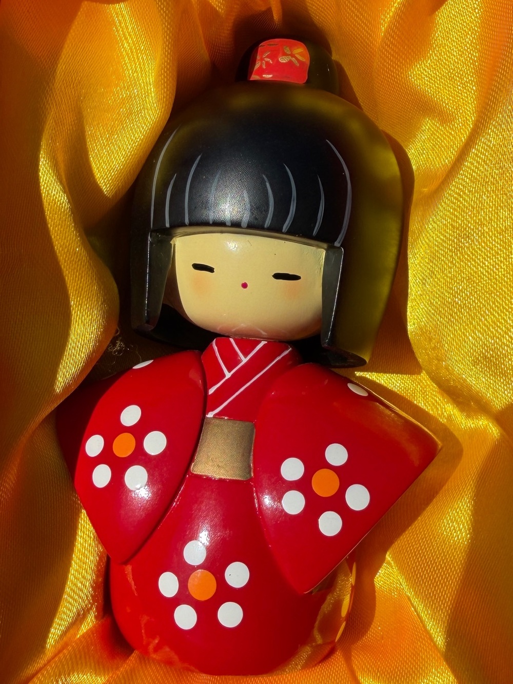 Vintage Usaburo Kokeshi Doll "Haregi" Red Kimono - Authentic Japanese